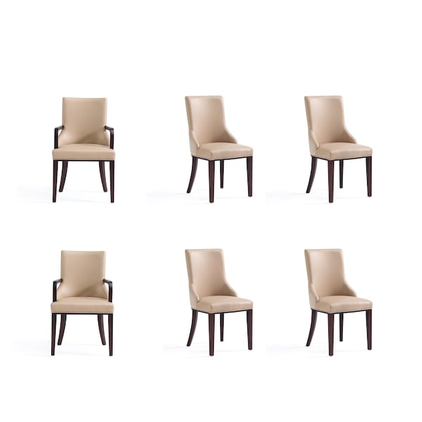 Manhattan Comfort Shubert 6-Piece Faux Leather and Velvet Dining Chair Set in Tan 6-DC055AR-TN - main